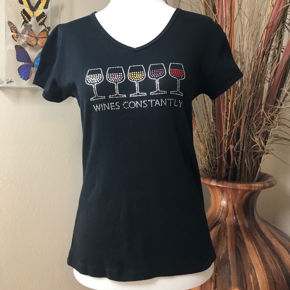 Wines Constantly Rhinestone Women's T-Shirt Top Sm - Picture 3 of 8